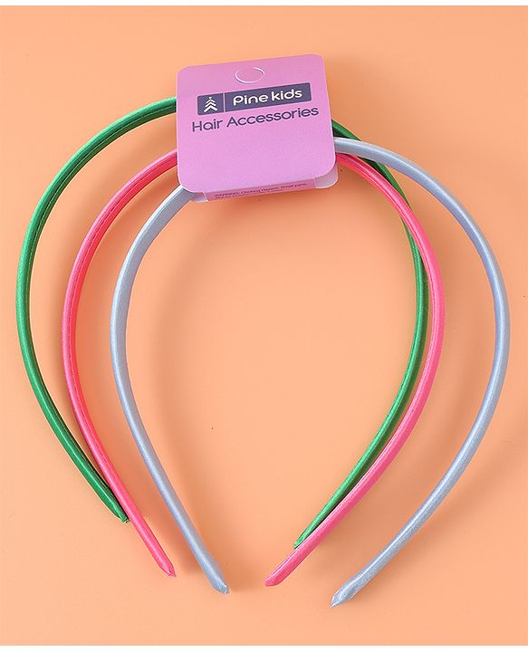 Pine Kids Set of Solid Hair Bands  Pack of 3 - Pink Green & Blue