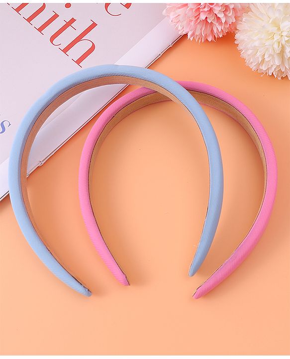 Pine Kids Set of Solid Hair Bands Pack of 2 - Pink & Light Blue