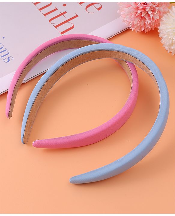 Pine Kids Set of Solid Hair Bands Pack of 2 - Pink & Light Blue