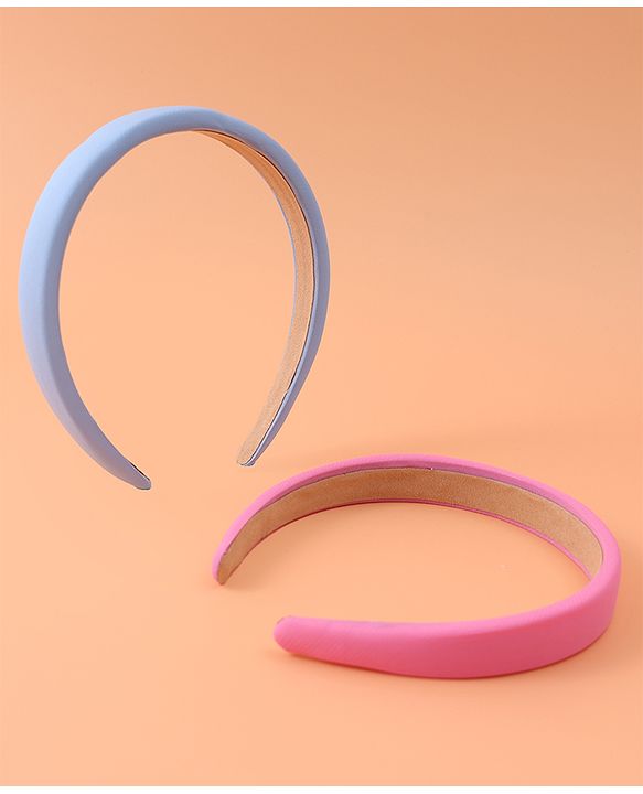 Pine Kids Set of Solid Hair Bands Pack of 2 - Pink & Light Blue