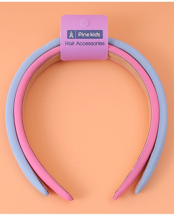 Pine Kids Set of Solid Hair Bands Pack of 2 - Pink & Light Blue