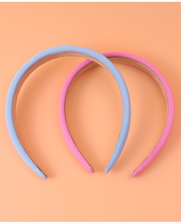 Pine Kids Set of Solid Hair Bands Pack of 2 - Pink & Light Blue