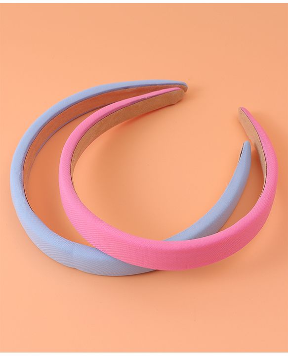 Pine Kids Set of Solid Hair Bands Pack of 2 - Pink & Light Blue
