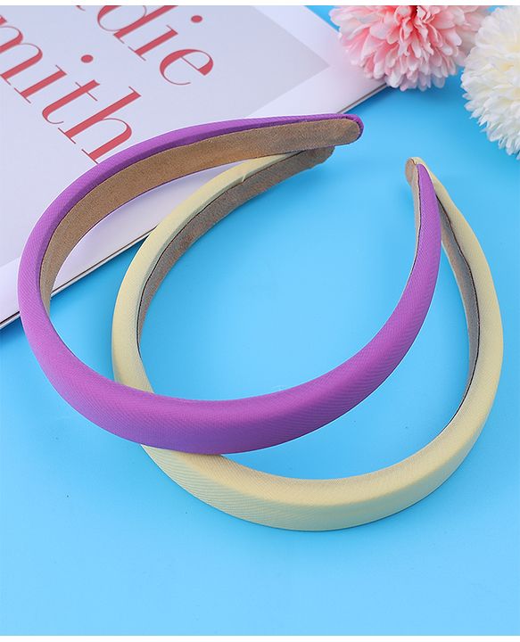 Pine Kids Set of Solid Hair Bands Pack of 2 - Purple & Beige
