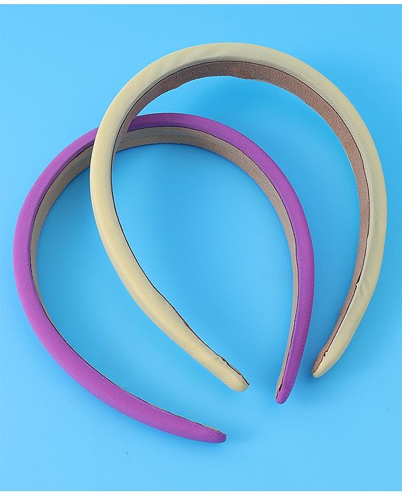 Pine Kids Set of Solid Hair Bands Pack of 2 - Purple & Beige