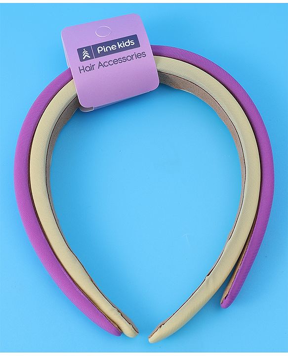 Pine Kids Set of Solid Hair Bands Pack of 2 - Purple & Beige