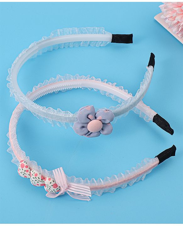 Pine Kids Set of Flowers & Bow Motifs Hair Bands Pack of 2 - Multicolor