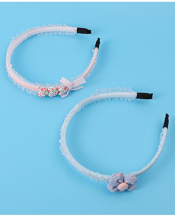 Pine Kids Set of Flowers & Bow Motifs Hair Bands Pack of 2 - Multicolor