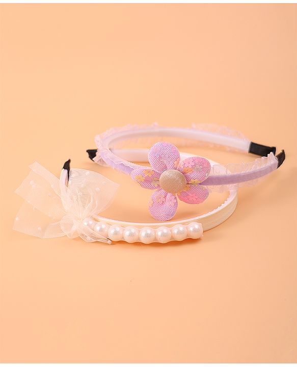 Pine Kids Bow & Flower Hair Bands Set of 2 - Multicolor