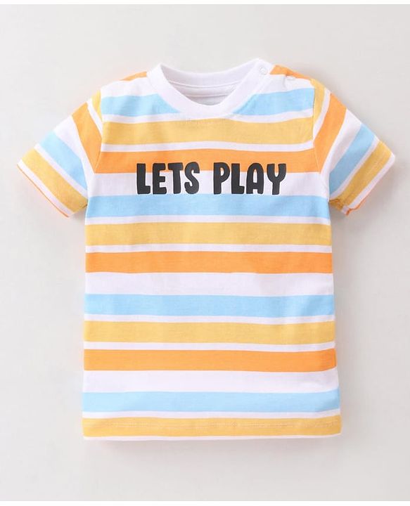 Babyhug Single Jersey Knit Half Sleeves Striped T-Shirt & Shorts Set - Navy Blue