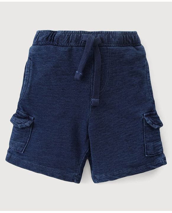 Babyhug Single Jersey Knit Half Sleeves Striped T-Shirt & Shorts Set - Navy Blue