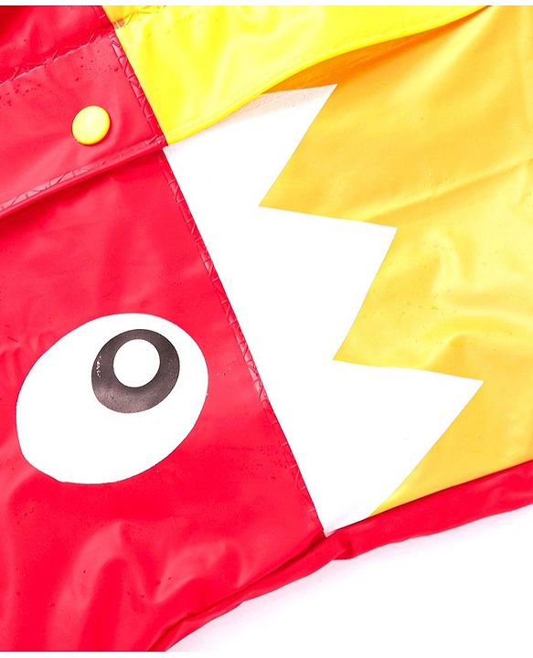 Babyhug Full Sleeves Hooded Raincoat Eyes Print - Red & Yellow