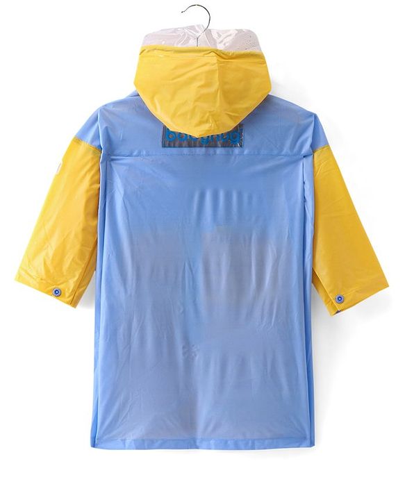 Babyhug Full Sleeves Below Knee Length Hooded Raincoat Monster Print - Yellow Blue