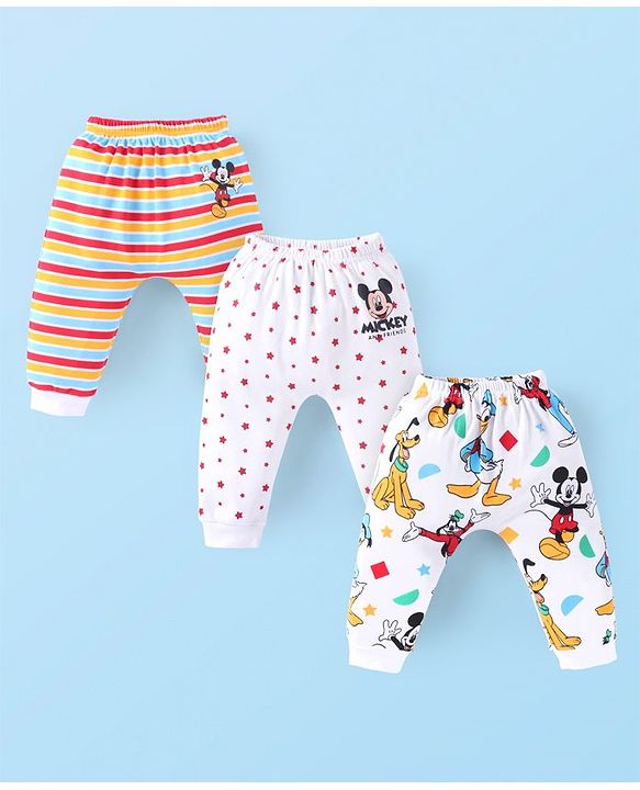 Babyhug Interlock Knit Full Length Diaper Legging Stripes & Bear Print Pack Of 3 - Blue & Green