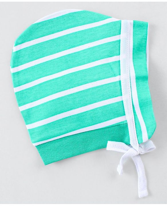 Babyhug 100% Cotton Knit Striped & Monkey Printed Bonnet Bonnet Caps Pack of 2 - Multicolor