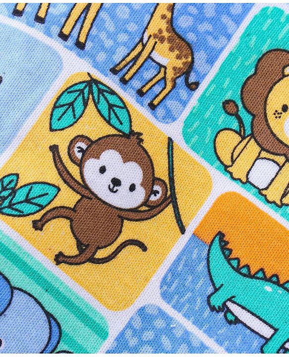 Babyhug 100% Cotton Knit Striped & Monkey Printed Bonnet Bonnet Caps Pack of 2 - Multicolor