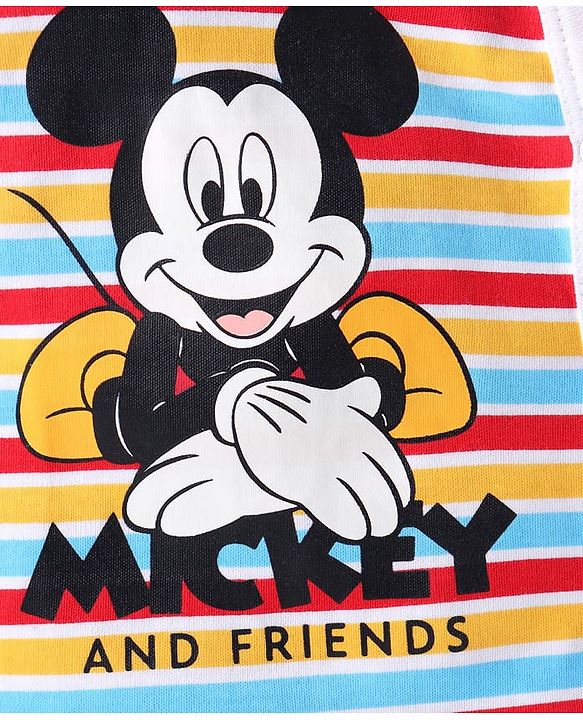 Babyhug Disney Interlock Knit Full Sleeves Rompers with Mickey Mouse Print Pack of 2 - White  Green & Red