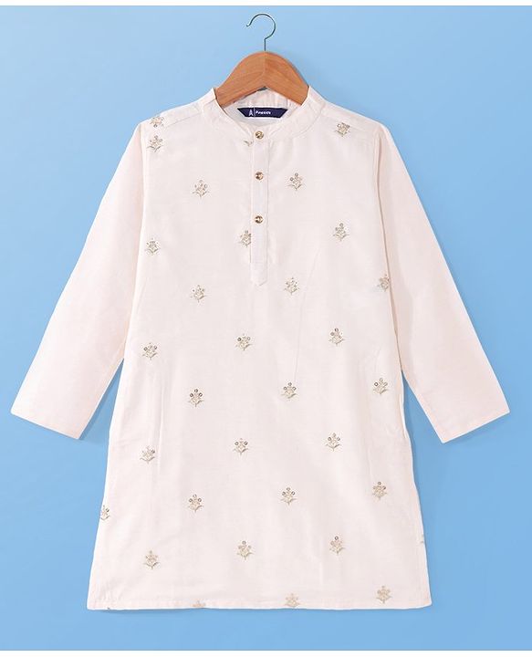 Pine Kids Woven Full Sleeves Kurta Pyjama with Jacket with Sequins & Floral Embroidery - Mustard