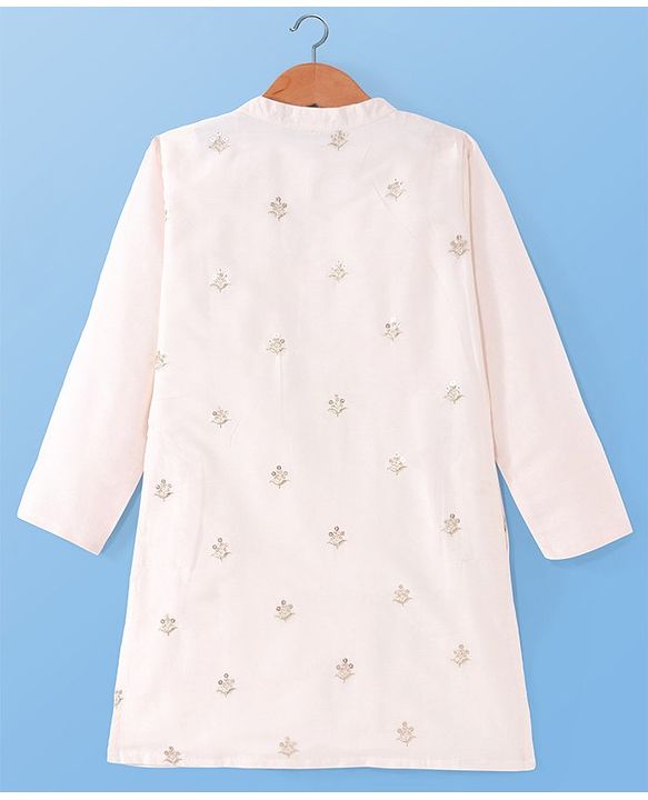 Pine Kids Woven Full Sleeves Kurta Pyjama with Jacket with Sequins & Floral Embroidery - Mustard