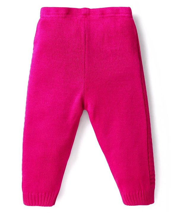 Babyhug Knit Full Length Solid Colour Fleece & Woollen Bottom - Dark Pink