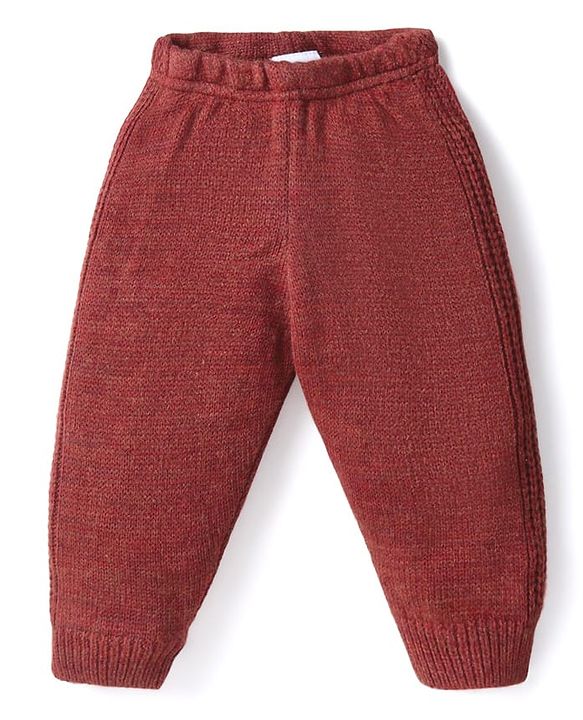 Babyhug Knit Full Length Solid Colour Fleece & Woollen Bottom - Dark Pink