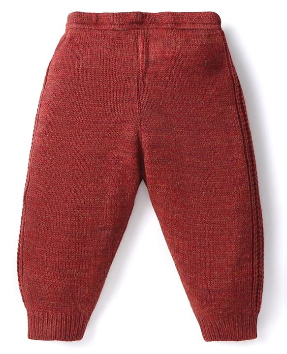 Babyhug Knit Full Length Solid Colour Fleece & Woollen Bottom - Dark Pink