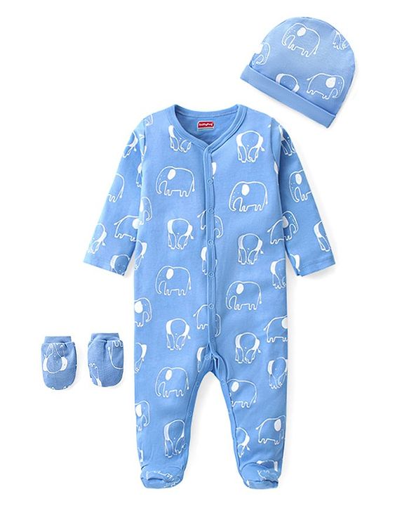 Babyhug 100% Cotton Interlock Knit Full Sleeves Onesies With Leggings Cap & Mittens Booties Stripes & Fox Print - Red main image 0