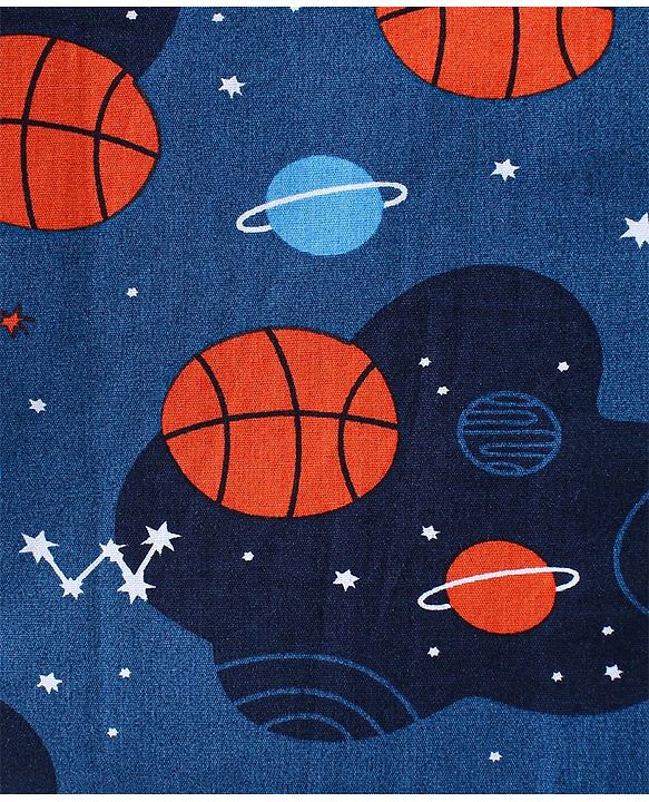 Babyhug Cotton Woven Front Open Full Sleeves Night Suit with Space Theme Print- Navy Blue