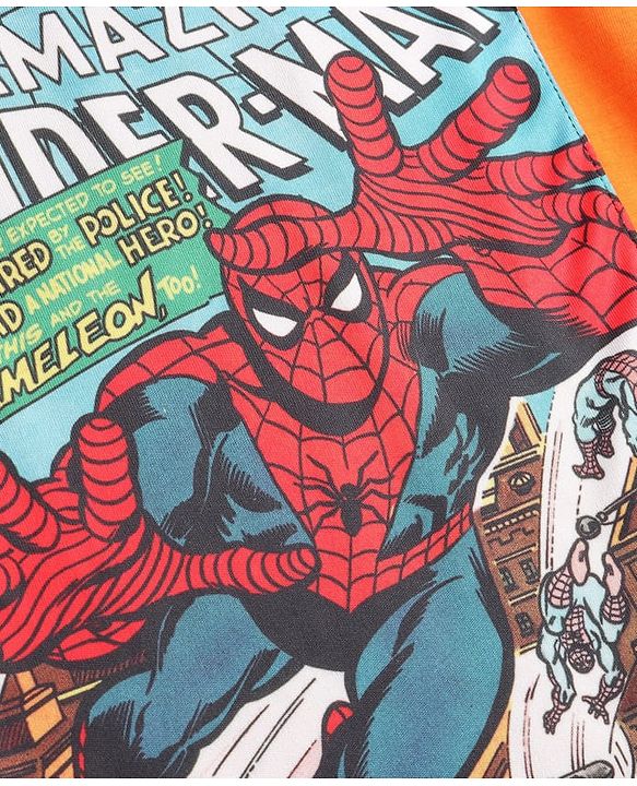 Pine Kids Marvel Single Jersey Knit Full Sleeves T-Shirt with Spiderman Graphics - Orange