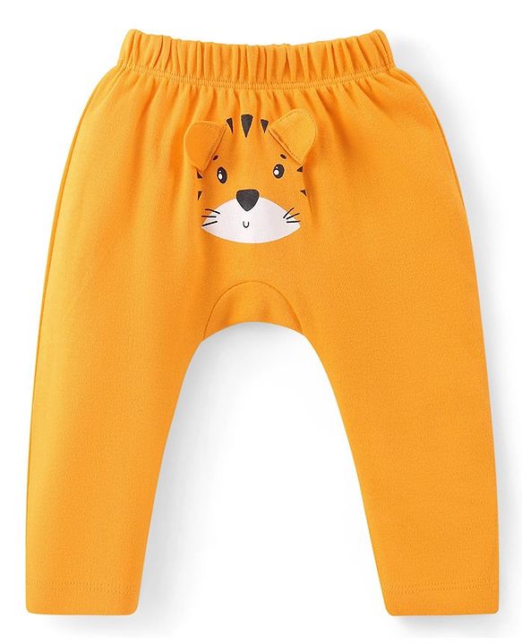 Babyhug Interlock Cotton Knit Full Length Striped Diaper Leggings With Tiger Print Pack of 3 - Blue & Yellow