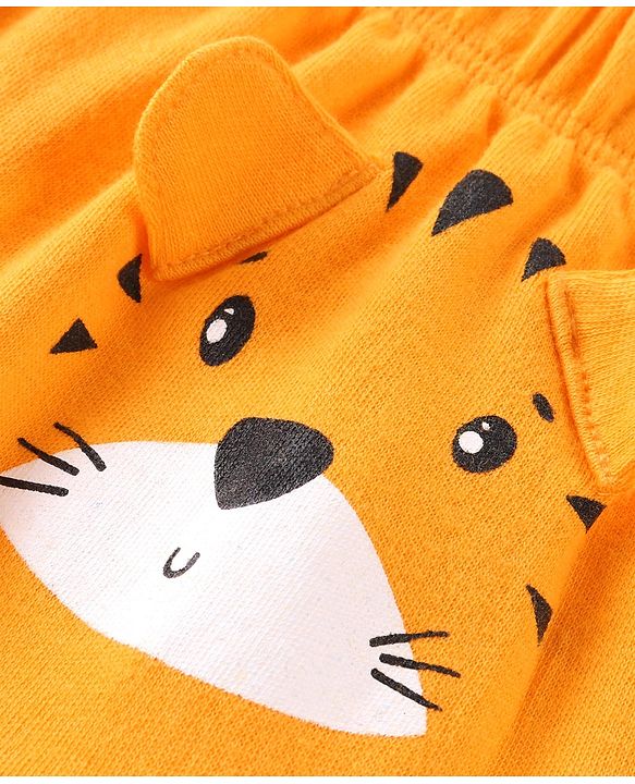 Babyhug Interlock Cotton Knit Full Length Striped Diaper Leggings With Tiger Print Pack of 3 - Blue & Yellow