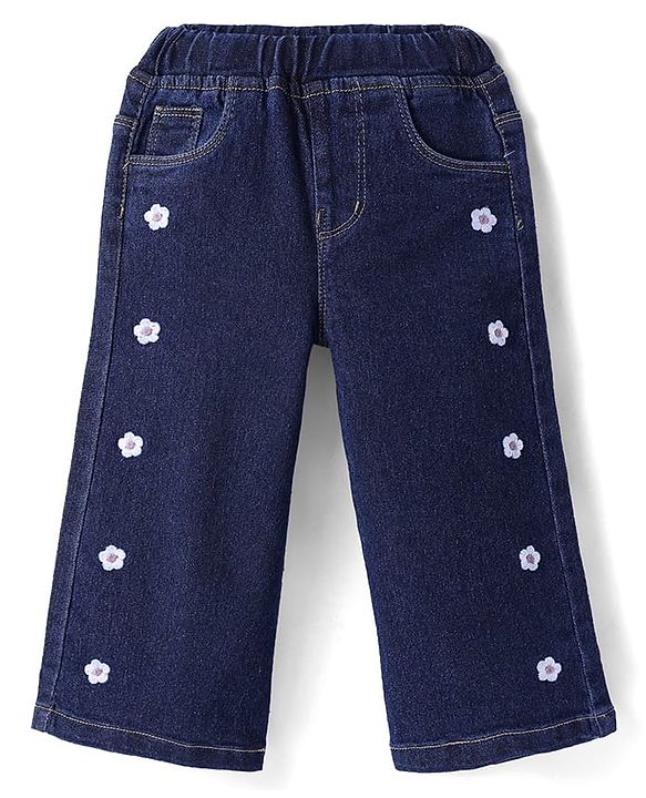 Babyhug Denim Full Length Jogger With Stretch Solid Colour - Dark Blue