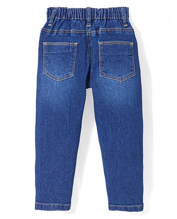 Babyhug Denim Full Length Solid Jeans with Beads Detailing - Blue