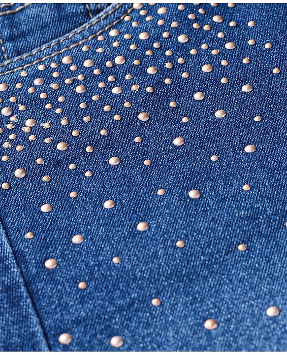 Babyhug Denim Full Length Solid Jeans with Beads Detailing - Blue