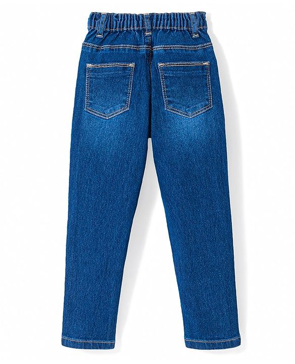 Babyhug Denim Full Length Solid Jeans with Beads Detailing - Blue