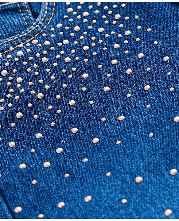 Babyhug Denim Full Length Solid Jeans with Beads Detailing - Blue