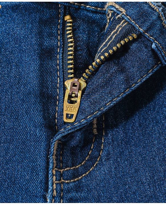 Babyhug Denim Full Length Solid Jeans with Beads Detailing - Blue