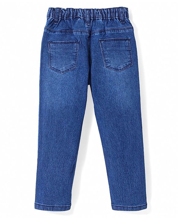 Babyhug Denim Full Length Solid Jeans with Beads Detailing - Blue
