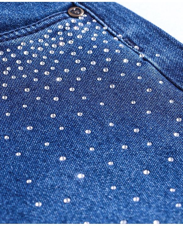 Babyhug Denim Full Length Solid Jeans with Beads Detailing - Blue