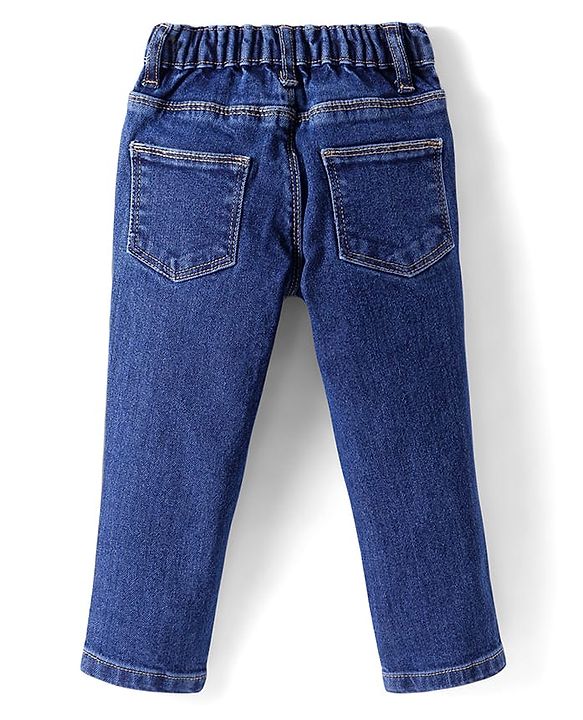 Babyhug Full Length Washed Denim Jeans With Sequin Detailing & Stretch - Blue