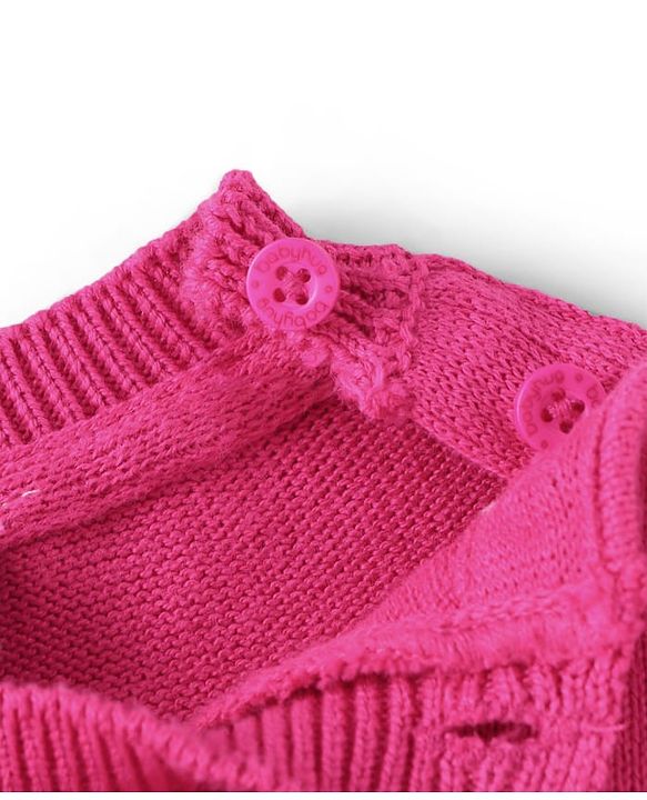 Babyhug Knitted Overlapped Woollen Dress with Text Embroidery - Dark Pink