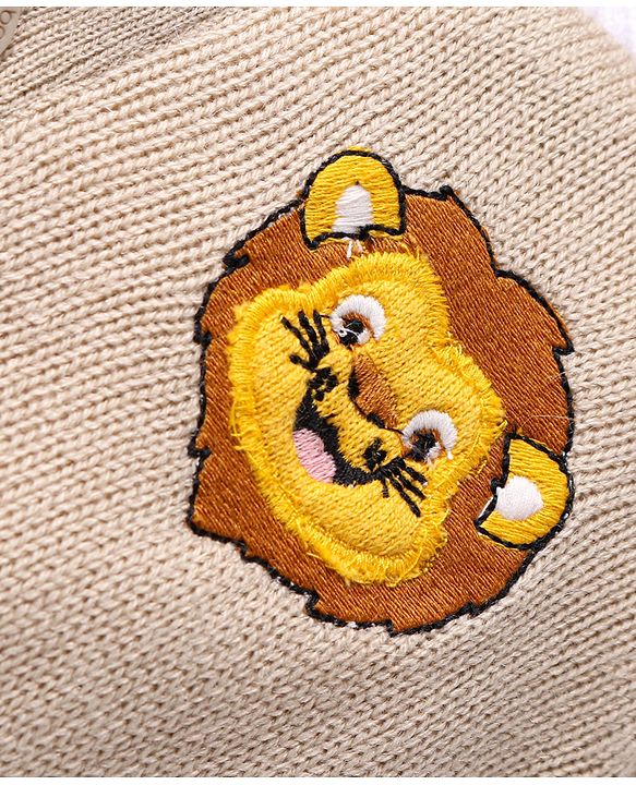 Babyhug Knit Full Sleeves Sweater with Lion Embroidery - White & Beige