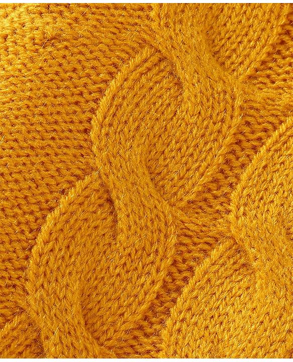 Babyhug Knitted Full Sleeves Front Open Solid Colour Hooded Sweater With Cable Knit Design & Ear Applique - Mustard