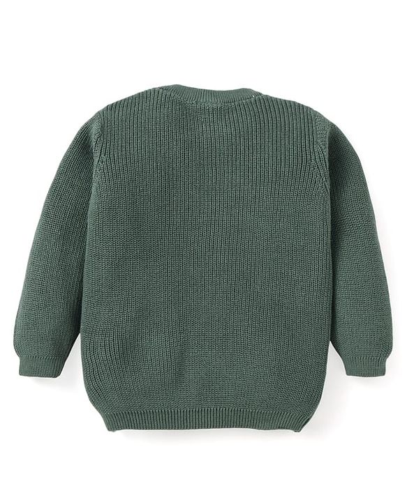 Babyhug Knit Full  Sleeves Pullover Sweater with Lion Design - Green