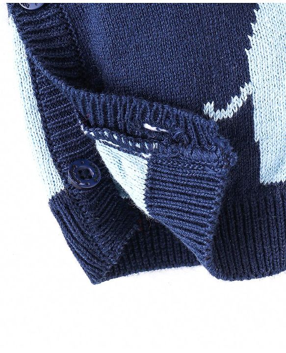 Babyhug Cotton Woven Full Sleeves Winter Romper Elephant Print - Navy Blue