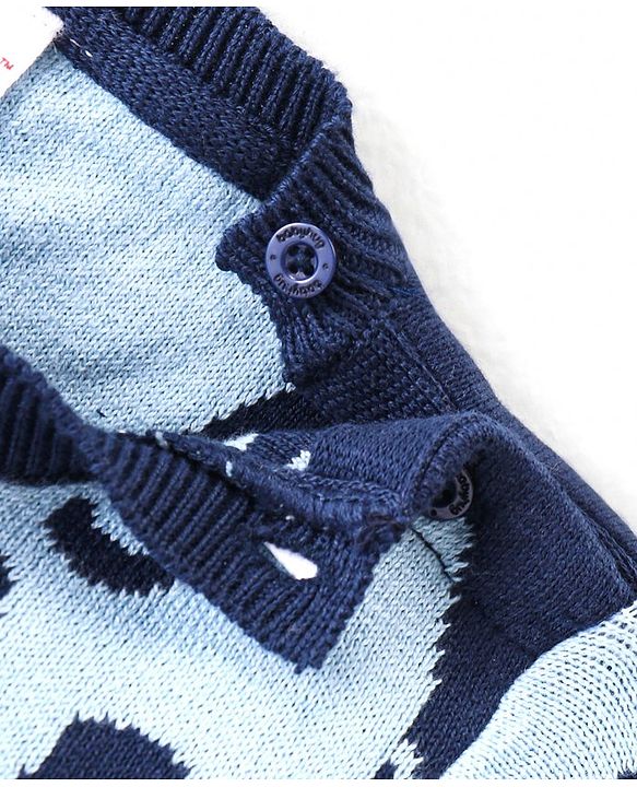 Babyhug Cotton Woven Full Sleeves Winter Romper Elephant Print - Navy Blue