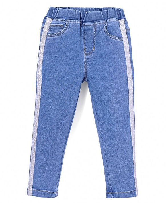 Babyhug Denim Full Length Stretchable Solid Color Jegging- Blue