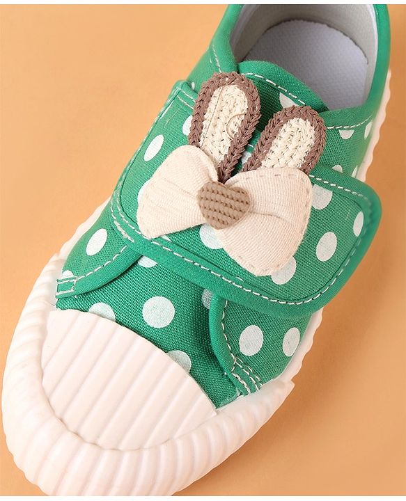 Cute Walk by Babyhug Velcro Closure Casual Shoes With Polka Dot Print & Bow Applique - Green
