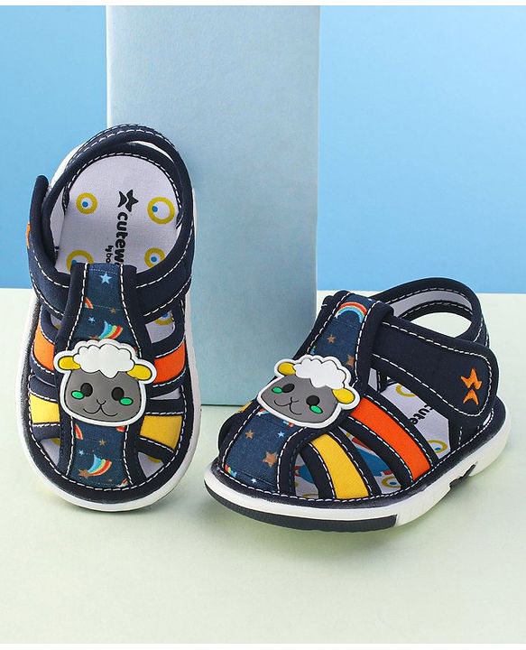 Cute Walk by Babyhug Musical Sandals With Velcro Closure & Sheep Applique - Blue