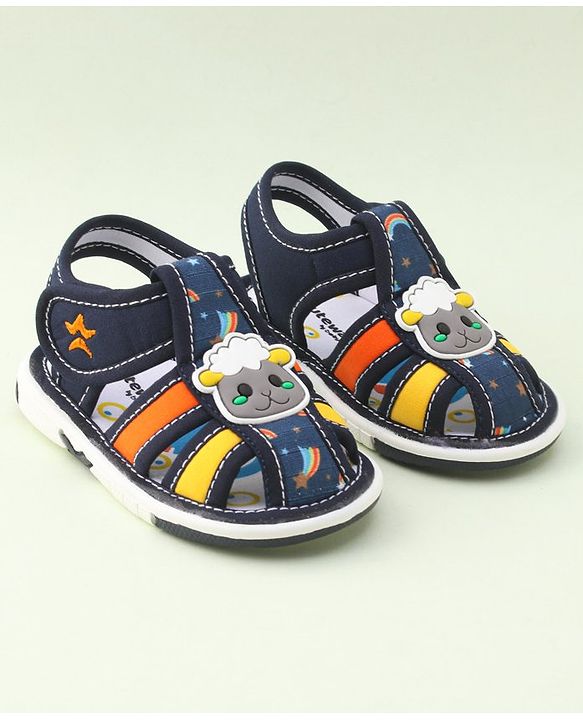 Cute Walk by Babyhug Musical Sandals With Velcro Closure & Sheep Applique - Blue